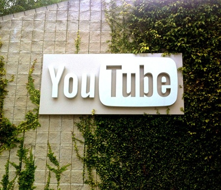 San Bruno YouTube HQ YouTube hanging on ivy covered wall at YouTube HQ in San Bruno CA