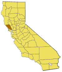 Sonoma County location Map of California that shows Sonoma County on Northern California's coastline
