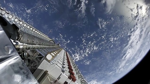 Starlink in orbit Space view of Starlink satellite orbiting earth