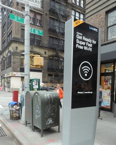 NYC LinkNYC kiosk at NYC intersection