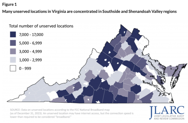 map showing unserved locations in Virginia
