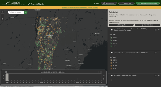Screenshot of website showing various colors indicating speed levels across the state