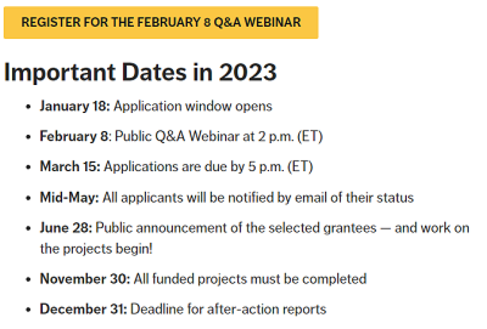 AARP Community Challenge Grant timeline AARP Community Challenge Grant timeline