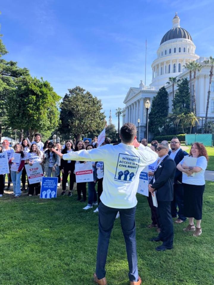 CADE on state house lawn Several dozen digital equity advocates hold a rally on the lawn of the California statehouse