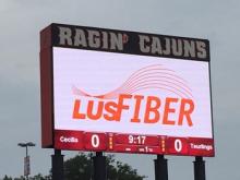 LUS Fiber logo on high school scoreboard LUS Fiber logo on high school scoreboard