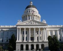 California state house building with clear blue skies above
